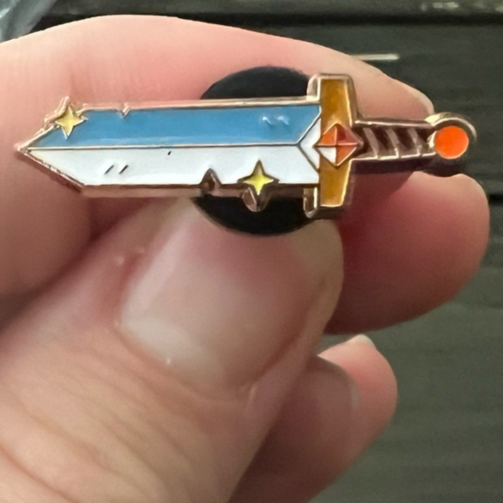 Sword Enamel Pin with Gold and Blue Details